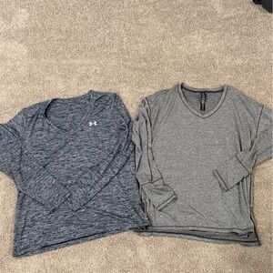 Under Armour Heathered Navy Long Sleeve & Gray V‑Neck Tee Duo